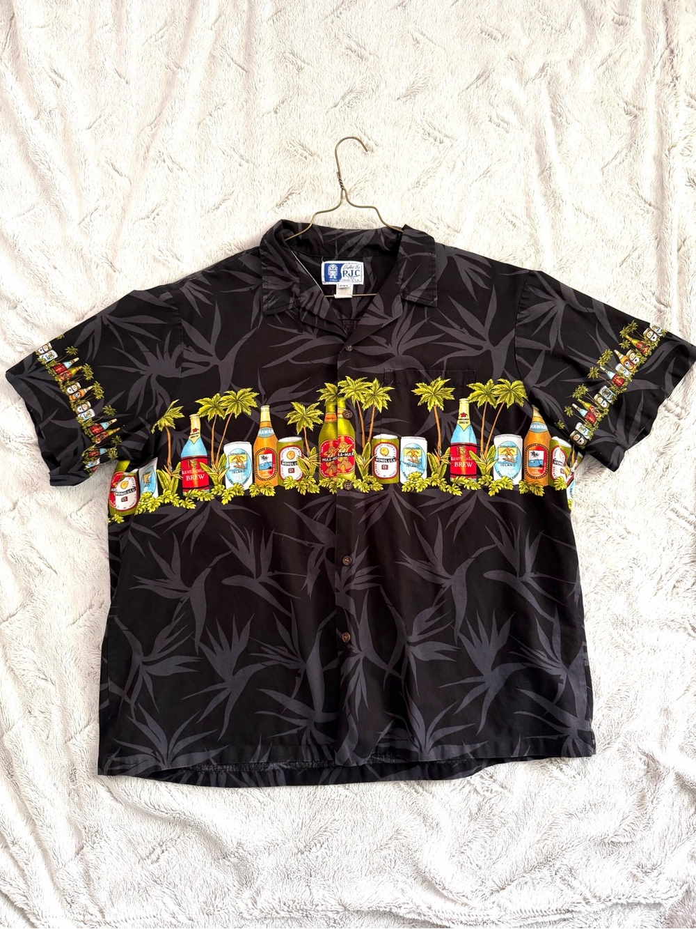 Vintage RJC Hawaiian Shirt Men’s XXL Beer Bottle Palm Tree Border